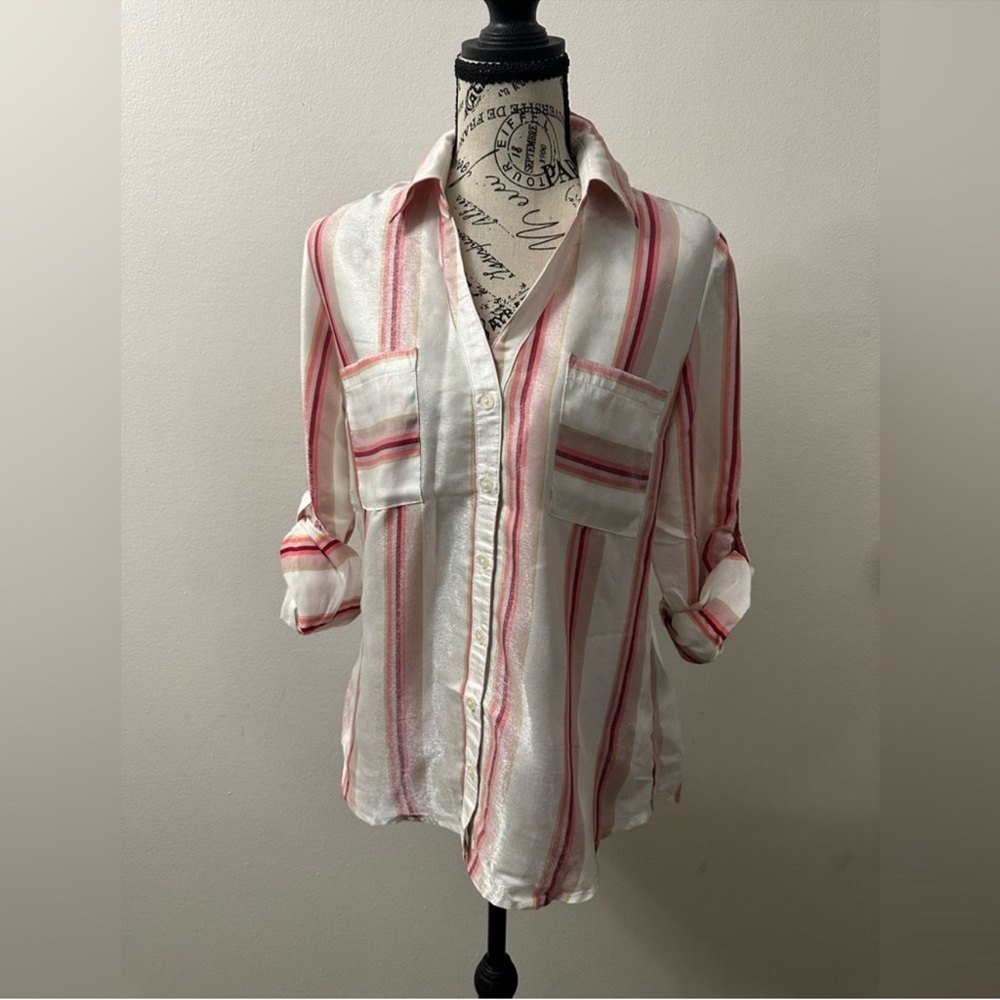 Express Portofino Pink and White Striped Blouse - Picture 4 of 8